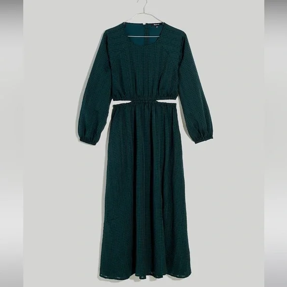 NWT Madewell Long-Sleeve Cutout Midi Dress - Medium Emerald Green - Picture 5 of 15